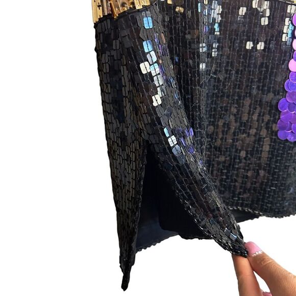 CEDARS VINTAGE SILK SEQUIN PARTY DRESS SIZE 4 Gold Purple Mini Long Sleeve 80s - Picture 15 of 16